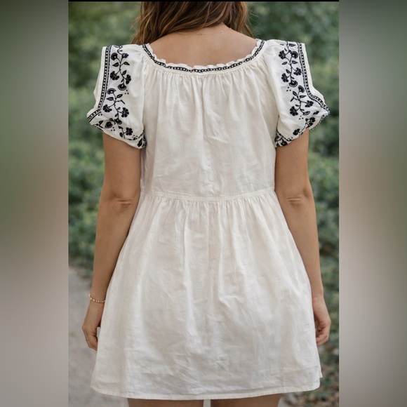 White Dress with Black Floral Embroidery - Picture 2 of 9